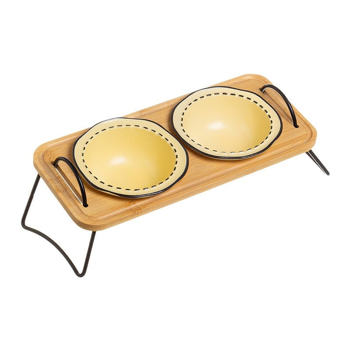 Elevate Your Pet's Dining Experience with the Pet Wooden Multi-functional Ceramic Bowl