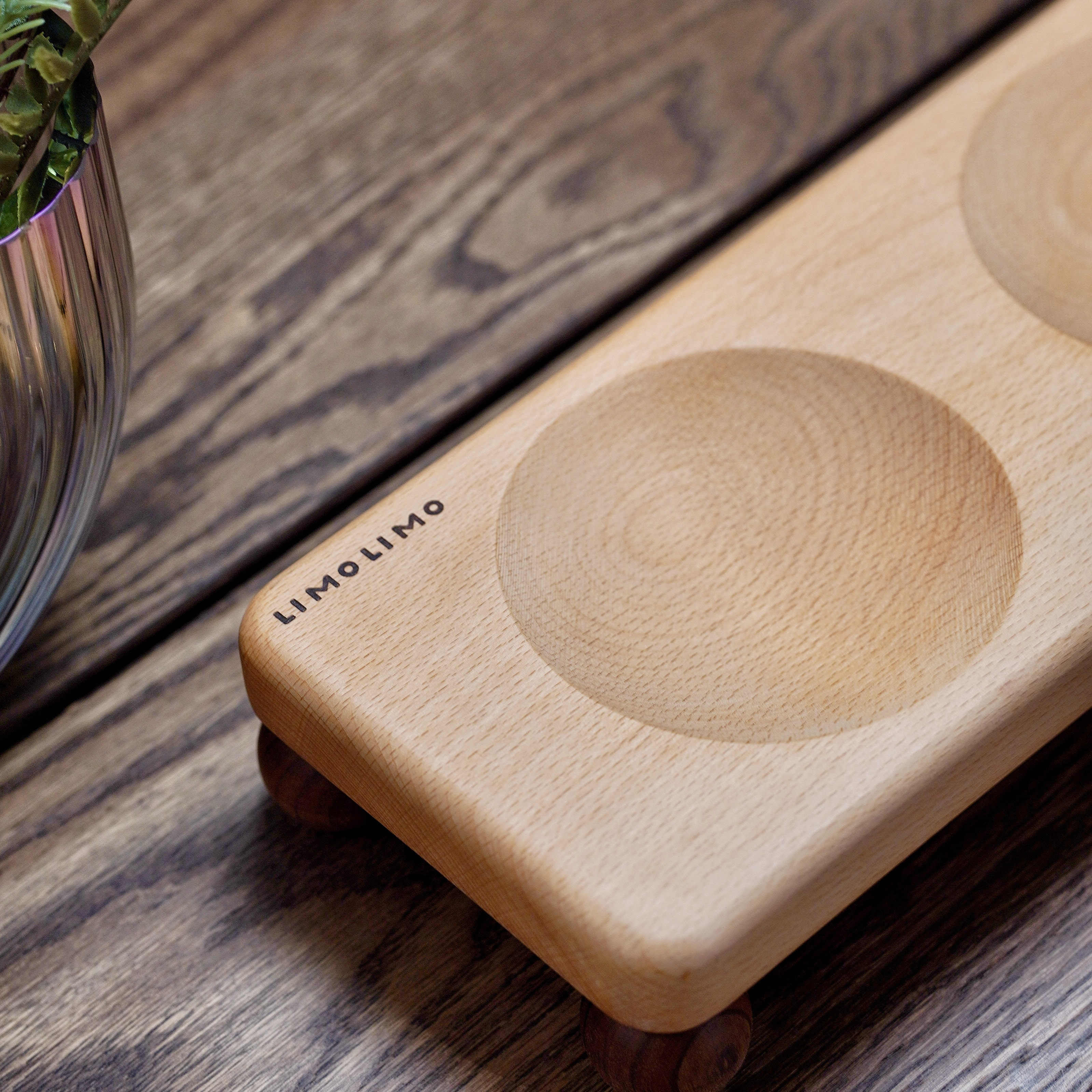 Solid Wood Ceramic Pet Feeding Bowl