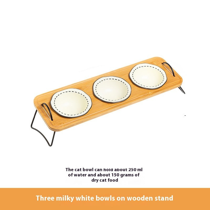 Pet Wooden Multi-functional Ceramic Bowl