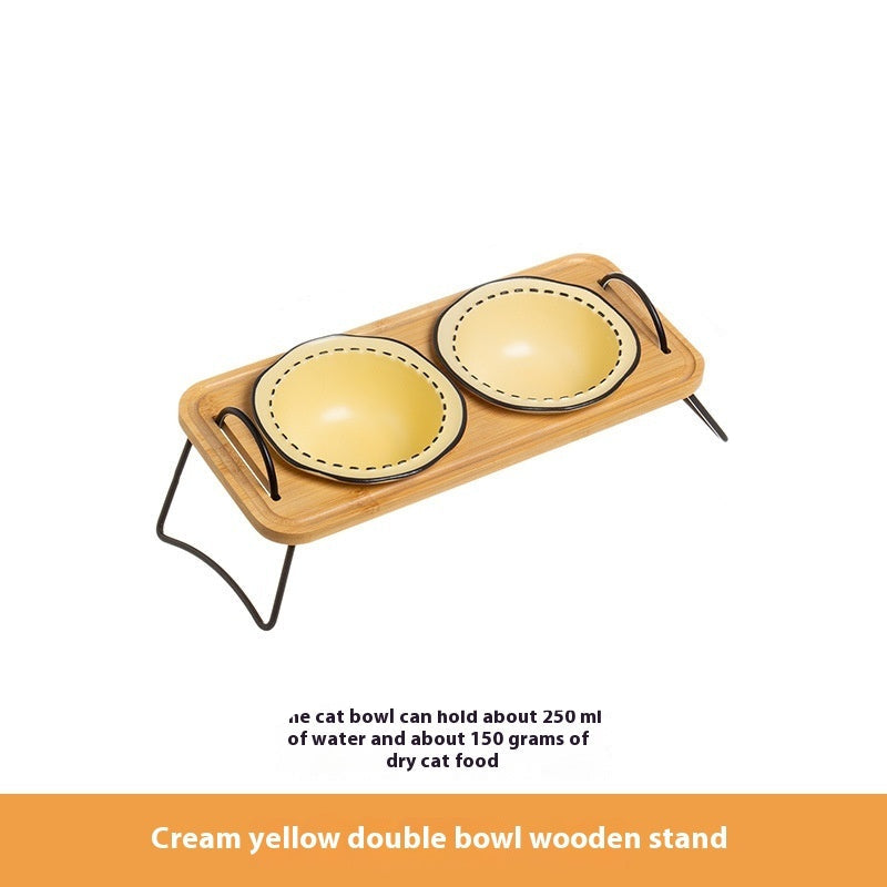 Pet Wooden Multi-functional Ceramic Bowl