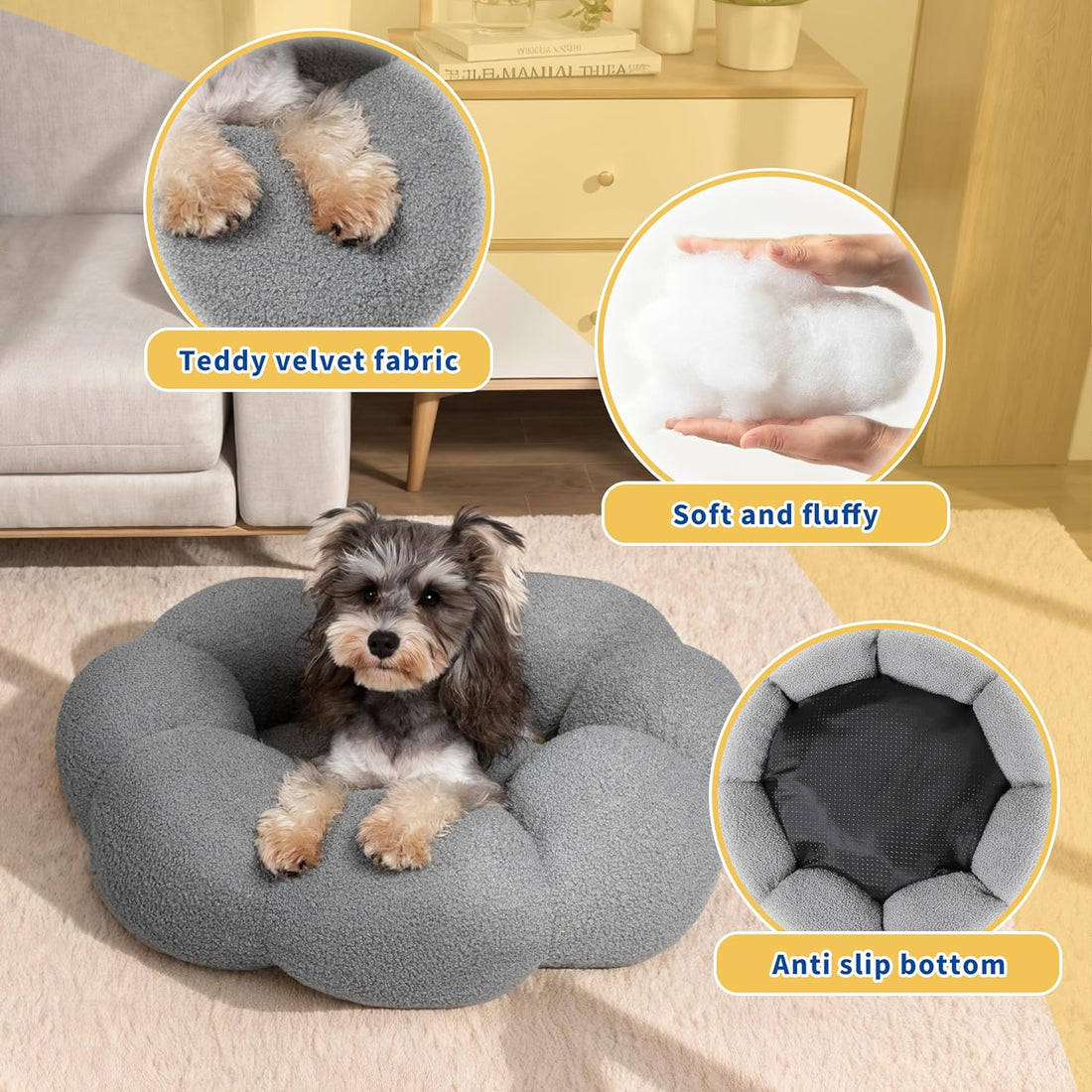 Calming Fluffy Flower Washable Pet Bed