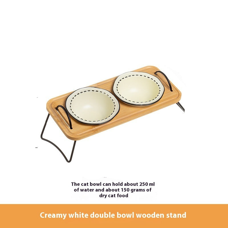 Pet Wooden Multi-functional Ceramic Bowl