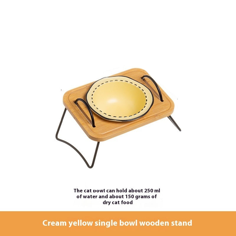 Pet Wooden Multi-functional Ceramic Bowl