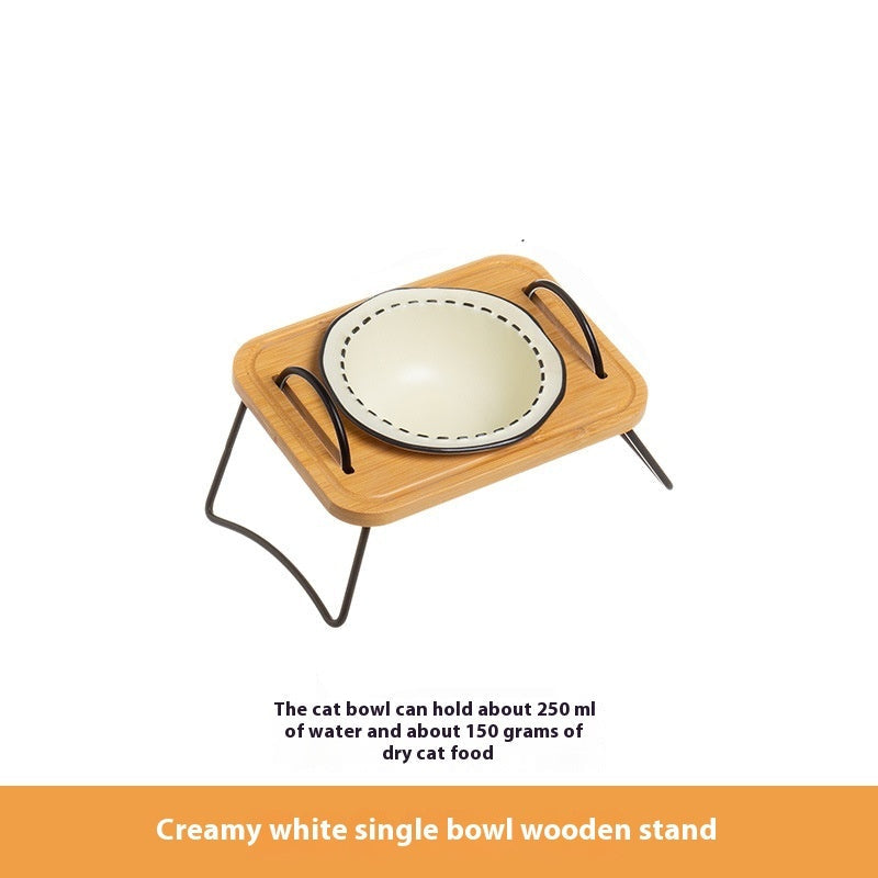Pet Wooden Multi-functional Ceramic Bowl