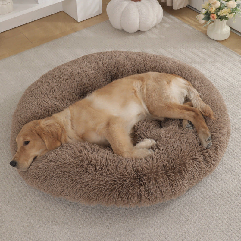 Round Pet Plush Warm Sleep Dog Bed