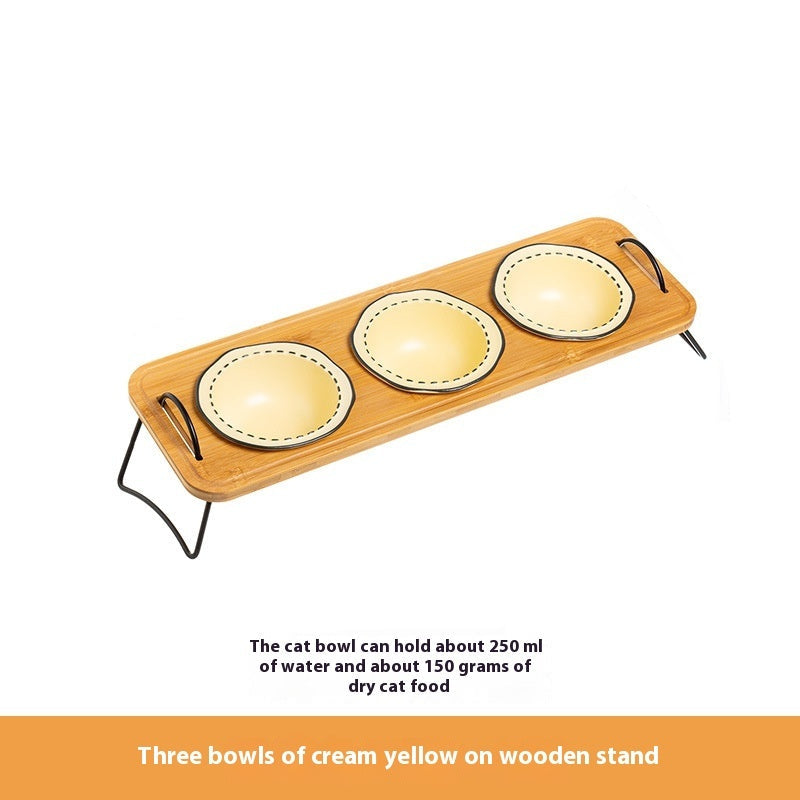 Pet Wooden Multi-functional Ceramic Bowl