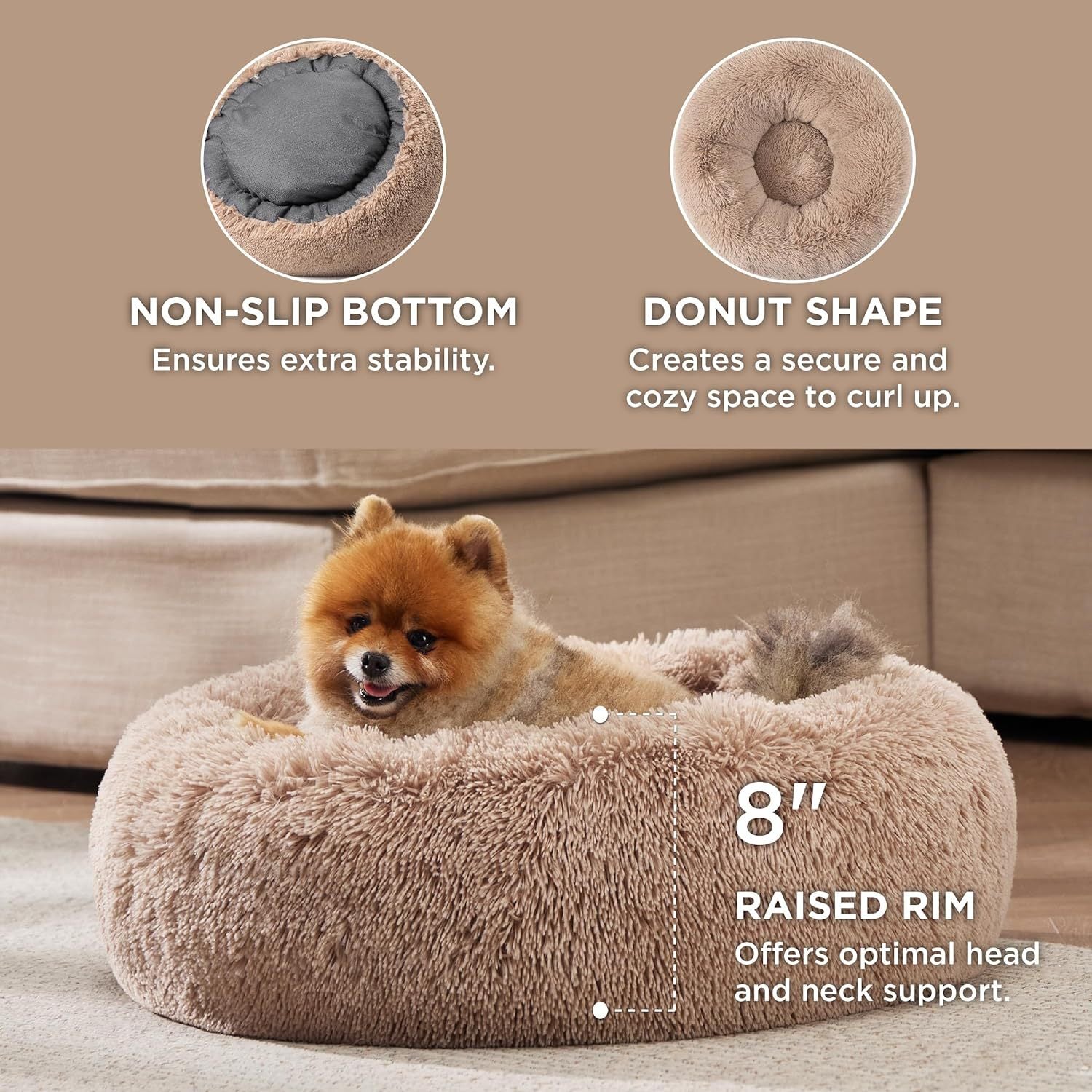 Indoor Solid Non-slip Round Fluffy Plush Pet Bed
