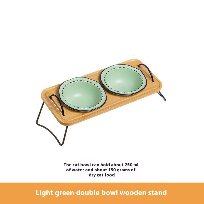 Pet Wooden Multi-functional Ceramic Bowl