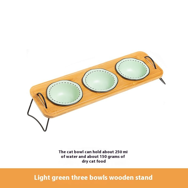 Pet Wooden Multi-functional Ceramic Bowl