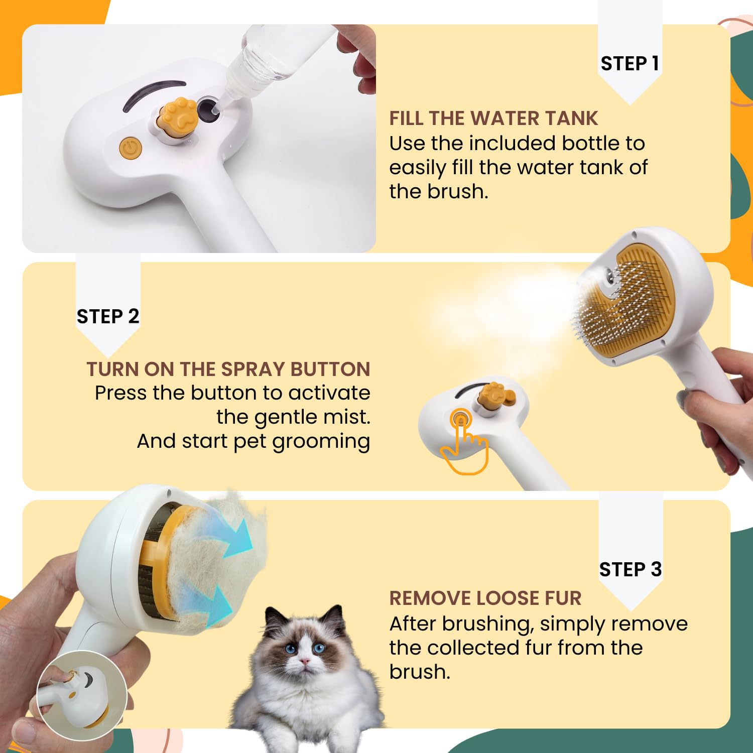 Pet Mist Brush For Short Long Haired Pets